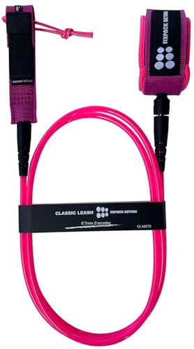 SIXPACK ACTION Classic 6ft/7ft/8ft 7mm Pro Surfboard Leash, Surfing Leash, Leg Rope with Superior Anti-Slip Cuff and Flexible Horn Connector (Pink, 6ft 7mm)