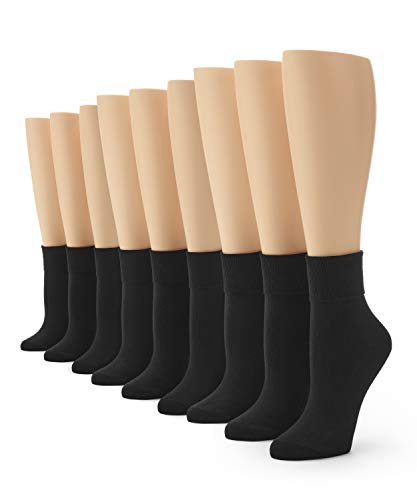 No nonsense Womens Cotton Basic Cuff Sock, Black-9 Pair Pack, 4-10