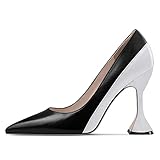 YDN Women Pointed Toe Slip on Pumps Special Kitten High Heel Shoes Party Prom Dress Lady Shoes Size 8 Black and White