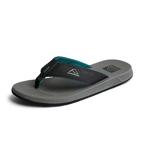 Reef Phantoms Mens Beach Flip Flop, Water Friendly, Soft and Supportive Molded Footbed, Grey/Black/Green, 11