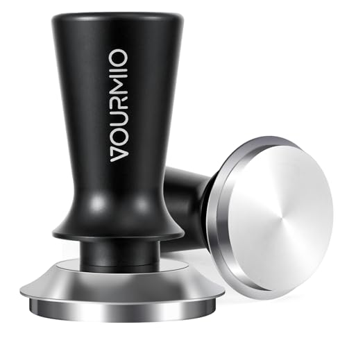 VOURMIO 58mm Espresso Tamper - Spring-Loaded Coffee Tamper with Flat Stainless Steel Base, Compatible with Breville 58mm Portafilter Basket, Professional Barista Accessories, Black