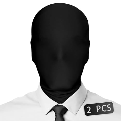 VZQI 2 Pieces Full Face Mask Black 2nd Skin Masks Halloween Cosplay Spandex Hood for Unisex Cloth
