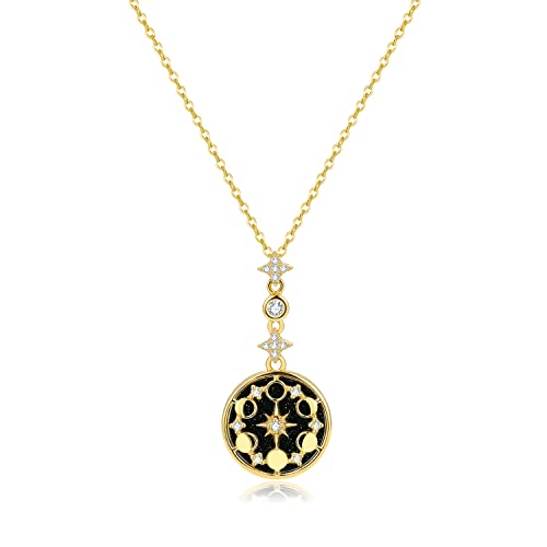 SLOONG 925 Sterling Silver Blue Sandstone Moon Phase Necklace 18K Gold Plated Necklace Birthday Gift for Women Girlfriend