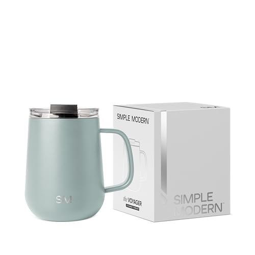 Simple Modern Travel Coffee Mug with Lid and Handle | Reusable Insulated Stainless Steel Coffee Tumbler Tea Cup | Gifts for Women Men Him Her | Voyager Collection | 12oz | Sea Glass Sage