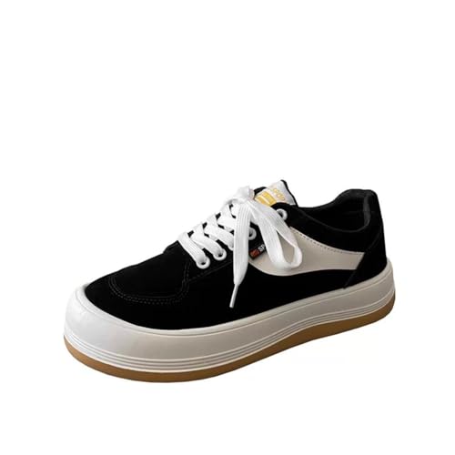 MACEFIL Fashion Retro Sneakers for Women Men Trendy Casual Chunky Platform Breathable Couple Matching Shoes (Black,9.5)
