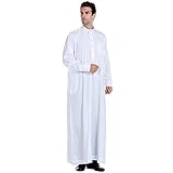 Men's Muslim Clothes Button Closure Durable Kaftan Robe Dubai Long Gown Ethnic Clothes,1pc Soft Robe - StlyeB White