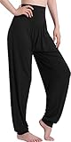 HOEREV Super Soft Modal Spandex Harem Yoga/Pilates Pants Black, Medium