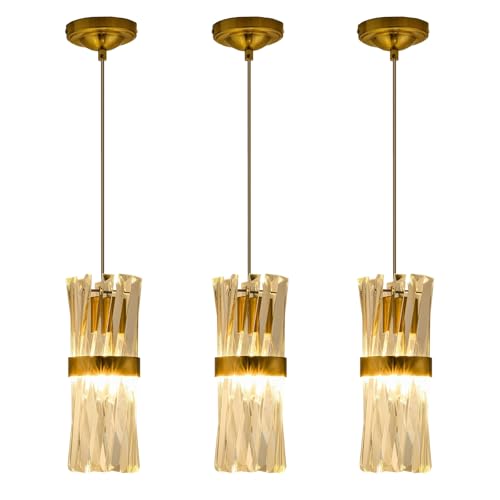 Ken & Ricky Gold Pendant Lights Kitchen Island Lighting 3 Pack,Pendant Lighting Over Island,Hanging Light Fixtures Set of 3 for Dining Room Bar