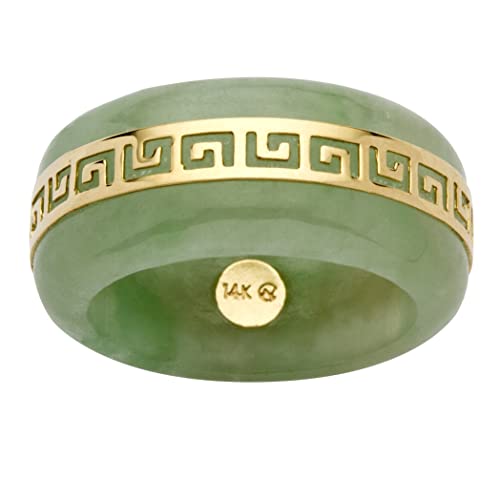 PalmBeach 14K Yellow Gold Round Genuine Green or 10K Yellow Gold Black Jade Greek Key Ring Size 6