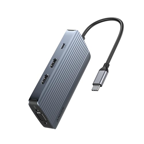 Anker 8-in-1 USB-C Hub, USB C Docking Station Triple Display Multi-Port Dongle with 2 HDMI and VGA, 5Gbps Data Transfers, USB Ports for MacBook Air/Pro, Dell XPS, iPad Pro, and More