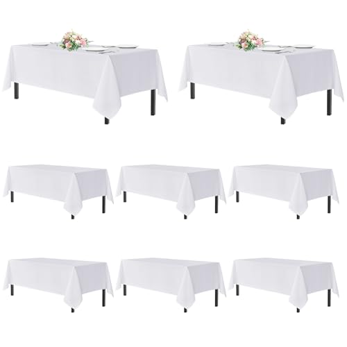 sancua White Table Cloths Rectangle, 8 Pack Tablecoths for 6 Foot Tables - Washable Polyester Fabric Table Cover for Wedding, Birthday Party, Banquet Reception, 54x108 Inch