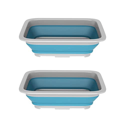 Set of 2 Multipurpose Wash Bins – 10-Liter Basins for Camping, Parties, or Cleaning – Collapsible Bucket Set by Wakeman (Blue)