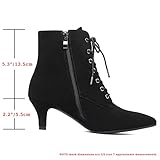 SEIFIN Women's Kitten Heels Lace Up Ankle Boots Low Mid Heeled Side Zipper Short Booties Pointed-toe Shoes(Black suede,us 8)