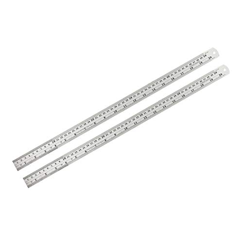 uxcell Straight Ruler 500mm 20 Inch Metric Stainless Steel Measuring Ruler Tool with Hanging Hole Inch & Centimeters Precision Drawing Ruler 2pcs