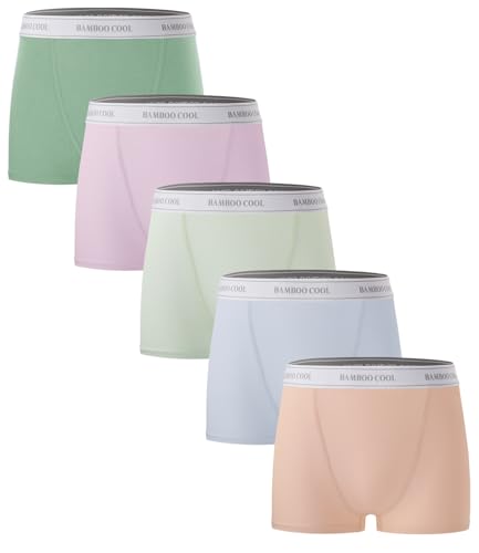 BAMBOO COOL Womens Boxer Briefs Underwear Soft Stretch Boy Shorts Panties for Women, 5 Packs