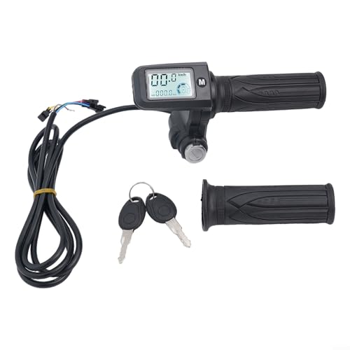 Electric Twist-Throttle Grips, E-Bike TwistThrottle 24-72V Electric Scooter Bicycle Grip Handlebar LED Display with Key Switch Indicator for E-Scooter Bicycle(8pin with 3 gear speed adjustment)