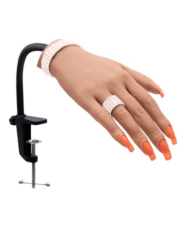 Practice Hand for Acrylic Nails Flexible Bendable Nail Practice Hand with Adjustable Bracket Realistic Silicone Hand Mannequin for Nails for Nails Beginner/Nail Salon (Right Hand,Light Brown)