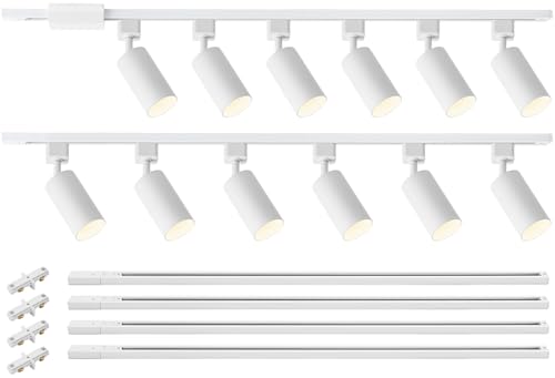 VANoopee 12 Light GU10 LED Track Lighting Kit with 13FT H Type Track Lighting Rail & Floating Canopy Connector, Modern Kitchen Track Lighting Fixtures Ceiling Spot Light, Track Heads White (No Bulbs)