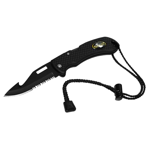 Saekodive Nami Folding Knife - Wrist Lanyard, Saltwater Resistant - Scuba Diving, Spearfishing, Fishing, Hunting, Camping Gear (Black/S.S.)