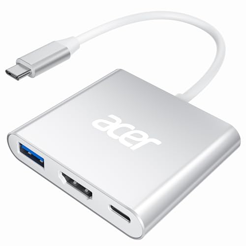 Acer USB C to HDMI Adapter, 4K USB C Hub with 100W PD, USBA 3.0 Port, HDMI to USBC Multiport Digital AV Converter for MacBook Pro/Air, iPad, Tablets, Switch, TV, Monitor and More (Silver)