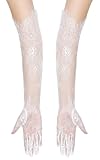 zeasciosd Women's Long Lace Floral Gloves Mesh Tulle Sheer Gloves for Wedding Elbow Length Opera Party Costume Gloves Ivory