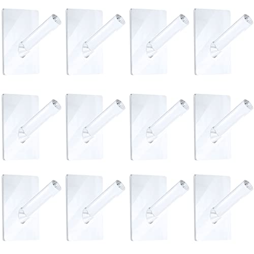 Jetec 12 Pieces Acrylic Wall Mounted Coat Hooks Hat Rack Robe Single Organizer Adhesive Clear Wall Hook Decorative for Clothes, Hat, Towels Hanger(Clear)