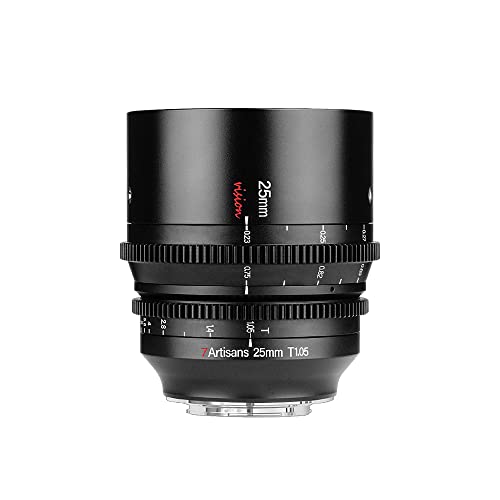 7artisans 25mm/35mm/50mm T1.05 Large Aperture Cine Lens Wide-Angle Manual Focus Low Distortion Mini Cinema Lens (25mm T1.05, for Fuji X)