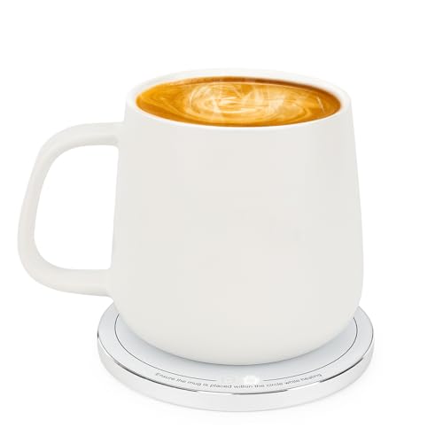 APEKX Self-Heating Ceramic Coffee Mug - Stable 130°F Temperature, 15W Wireless Phone Charging, 12.8 fl oz Capacity - USB-C Enabled. (White)