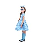 Rabtero Girls 50s Dress, Girls Special Occasion Dress, Easter Dress Costume for Girls, Polka Dot Dress with Headband, Glasses and Socks for Girls 11-12 Years, 2X-Large, Blue