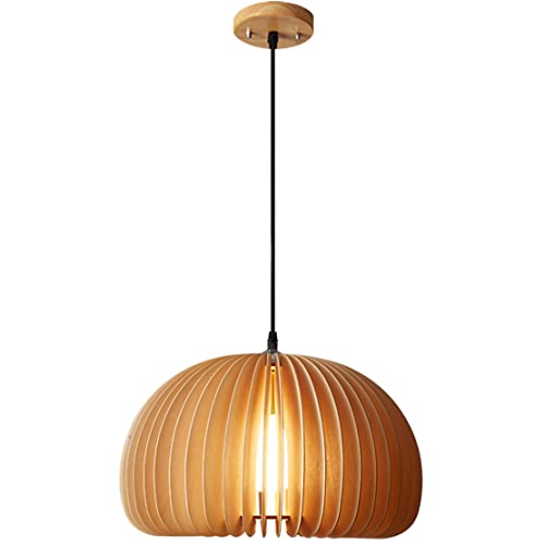 Flyrose Industrial Farmhouse Wood Pendant Lights Kitchen Island Boho Rattan Chandelier Japanese Pendant Lighting Large Dome Pendant Light Retro Dining Room Light Fixture