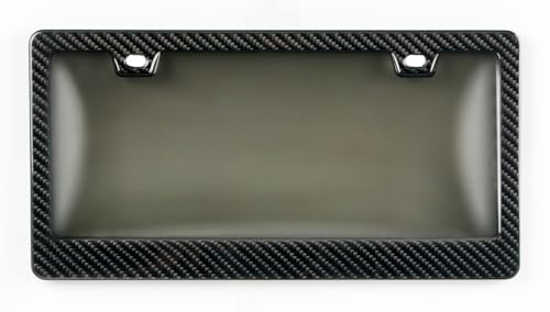 Genuine 100% Real Carbon Fiber License Plate Frame with Built-in Protective Shield 2 in 1 - Patent Design - Glossy Finish (Clear B)