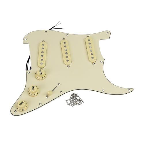FLEOR Alnico 5 Prewired Pickguard 3 Single Coil Pickups Loaded Electric Guitar Pickguard-Cream