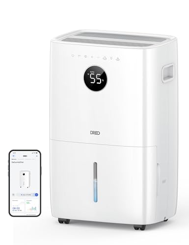 Dreo 110-Pint Smart Dehumidifier for Basement, 4500 Ft² for Large Room, 2 Gallon Water Tank, Auto/Comfort/Constant Mode Dehumidifiers for Home, Bedroom, Bathroom, with Drain Hose, White, 711S