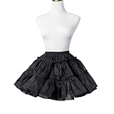 A&A Petti Short Lolita Petticoats for Women Puffy Under Skirt Cotton Lined Black White Tutu (Black, Dailywear Volume)