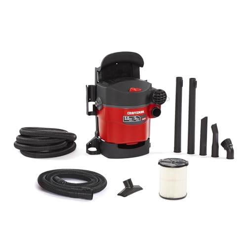 CRAFTSMAN CMXEVBE17925 5 Gallon 5.0 Peak HP Wet Dry Vac, Portable and Wall-Mountable Shop Vacuum with Filter, 2 Hoses and Attachments for Garage and Automotive Cleaning