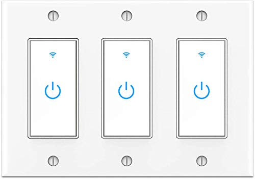 Smart Switch 3Gang Smart Light Switch 3 Gang, 2.4Ghz in-Wall Smart Switch WiFi Light Switch Compatible with Alexa and Google Assistant, Single Pole, Need Neutral Wire