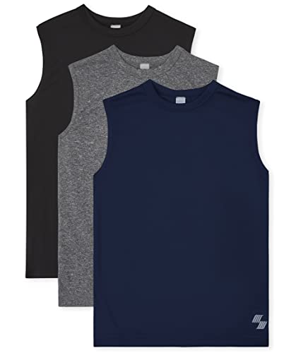 The Children's Place boys The Children's Place Performance Muscle Tank Top 3-pack T Shirt, Black/Gray/Blue, Large US