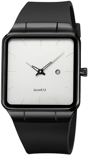 findtime Men's Watches Rectangular Wrist Watch with No Second Hand Date Calendar Dial Simple Dress Design