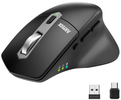 Arteck Multi-Device Wireless Bluetooth Mouse with Nano USB-A, USB-C Receiver Ergonomic Right Hand Silent Clicking Rechargeable Mouse for Computer Desktop PC Laptop Mac iPad and Windows 11/10 iPad OS