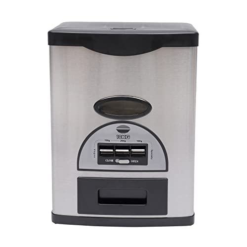LIAPDG 10Kg/22Lb Auto Rice Dispenser, Black Dispenser Three Gears Measuring Rice Storage Container Stainless Steel Rice Organization with Grains Tray Cone-Shaped Funnel Design