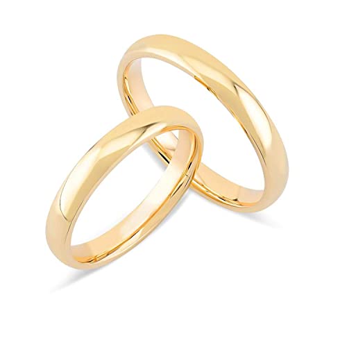 14k 18k Gold 3MM Dome Wedding Band Ring - Classic Comfort Fit His and Her Matching Bands for Custom Engraving