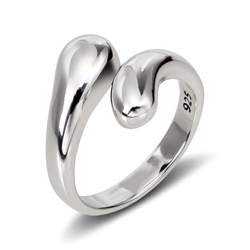 Chunky Rings for Women 925 Sterling Silver Adjustable Teardrop Minimalist Stackable Ring Statement Open Silver Jewelry for Women