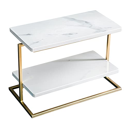 Marble Cupcake Stand, 2-Tier Rectangular Dessert Tray with Metal Frame, Home Organizer Display Stand for Cosmetic Decorations Pastry, Reusable(Size:39*26cm)
