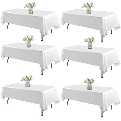 WIGENIUS 6 Pack White Table Cloth Rectangle Tablecloths 60X102 Inch,Polyester Table Cloth for 6 Foot Rectangle Tables,Wrinkle Resistant Washable Fabric Table Covers for Party,Wedding Banquet