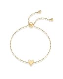 PAVOI 14K Yellow Gold Plated Matching Heart Charms Solitaire Bracelet Set for Women | Adjustable Love Friendship Two Bracelet Pack