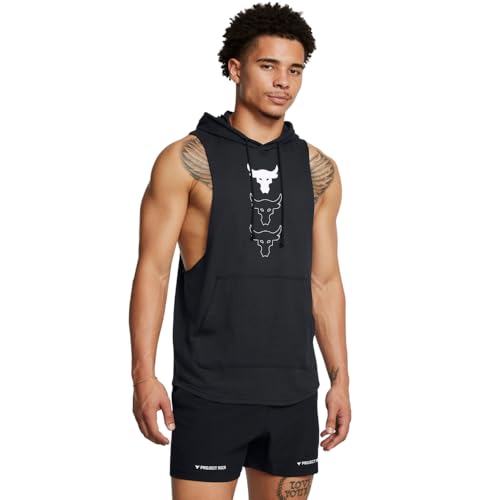 Under Armour Men's Project Rock Payoff Sleeveless Hoodie, (001) Black / / White, 5X-Large
