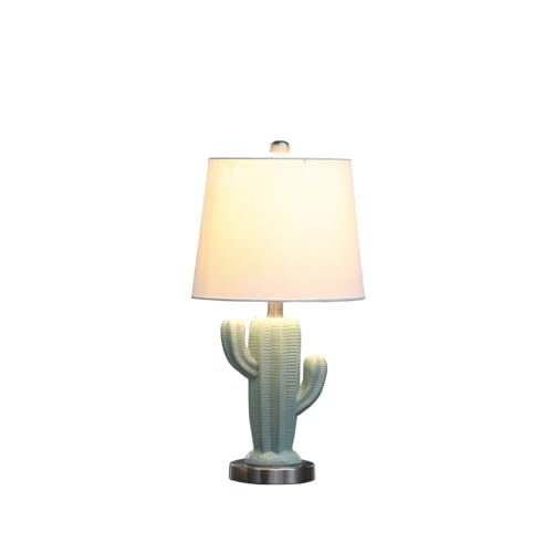 22" in Teal Ceramic Cactus Shape Modern Metal Table Lamp