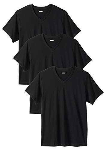 KingSize Men's Big & Tall Cotton V-Neck Undershirt 3-Pack - Big - 9XL, Black