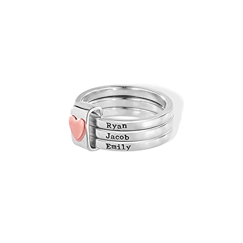 Personalized Name Rings For Women 925 Sterling Silver Custom 1-5 Stackable Engraved Initial Letter Rings Anniversary Heart Promise Mother Rings Gifts For Her Mom Girlfriends Wife