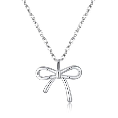 SLUYNZ Solid 925 Sterling Silver Bow Choker Necklace for Women Teens Simple Bowknot Pendant Necklace (A-Sterling Silver)